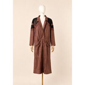 Wilsons Adventure Bound Brown Leather Suede Patchwork Western Maxi Coat L 90s